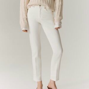 H&M WHITE HIGH RISE SLIM STRAIGHT ANKLE JEANS WOMENS SZ 8